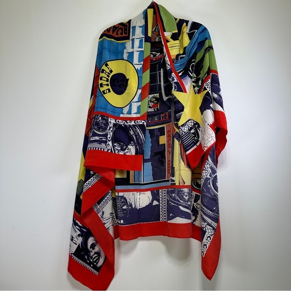 Otto Kern Designer Red Large Silk Scarf | Retro Pop Art Print Broadway Art - Picture 3 of 10